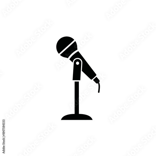 Microphone on stand silhouette, public speaking and music symbol ideal for podcasts, concerts, and entertainment industry visuals