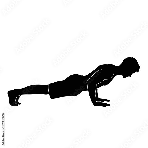 Man doing push-up exercise silhouette, minimalist fitness icon representing discipline, strength, and home workout motivation concepts