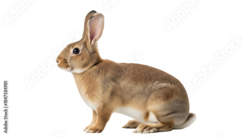 Konstfotografi Isolated brown rabbit sitting in studio looking to the left, cute furry animal c