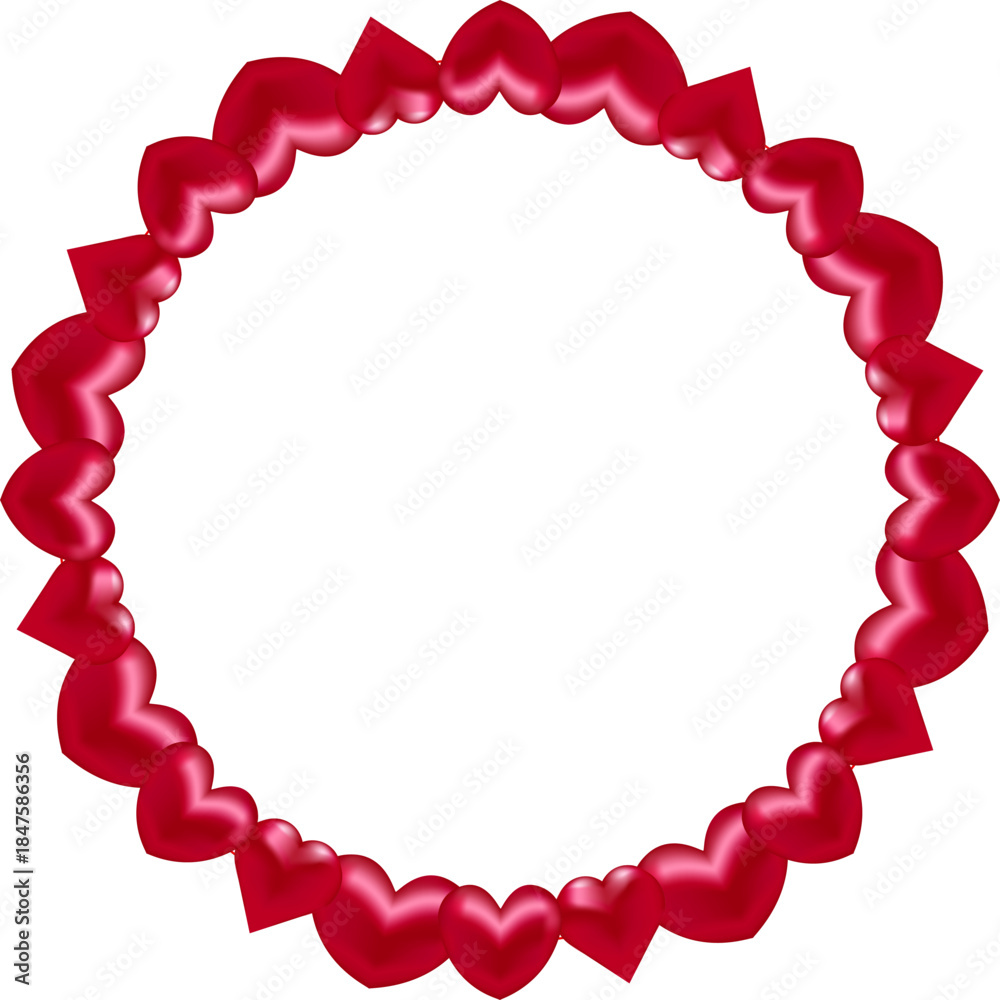 Obraz premium Vector circular wreath made of red hearts with smooth gradient and glossy 3D appearance