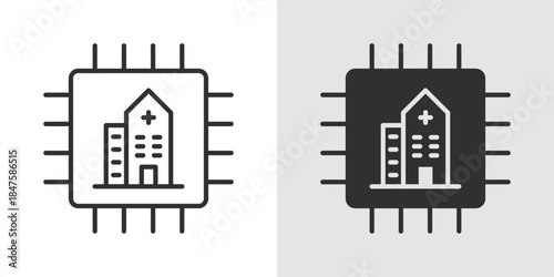 AI Hospital Icon AI hospital icon representing smart healthcare, combining a hospital building or medical cross with neural or circuit elements to symbolize AI-powered medical services.