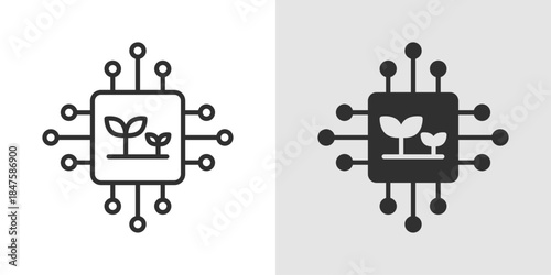 AI Farming Icon AI farming icon representing smart agriculture, combining farm or plant elements with neural or circuit lines to symbolize data-driven, automated farming.