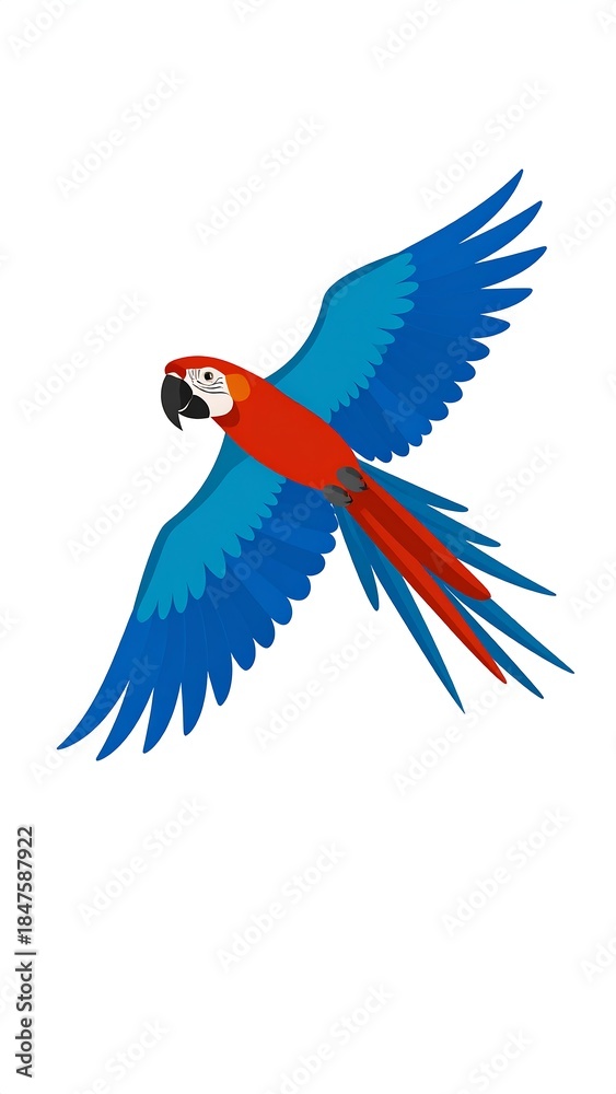 Obraz premium Colorful macaw in flight against white background