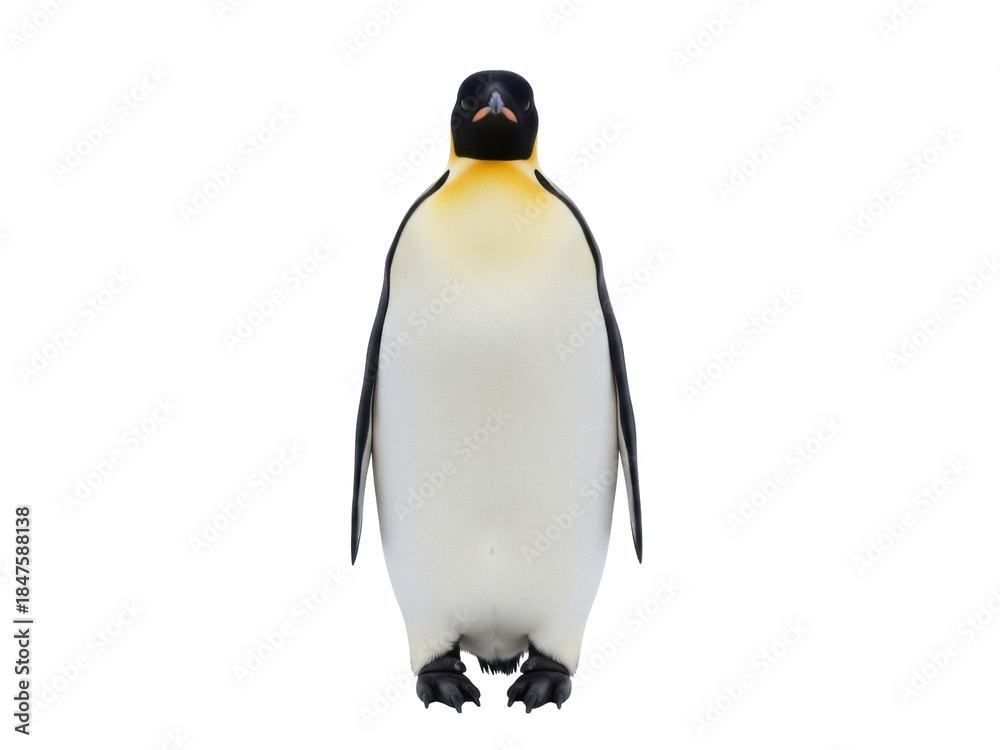 Obraz premium Isolated penguin looking at camera standing upright, Antarctic animal, wildlife photography