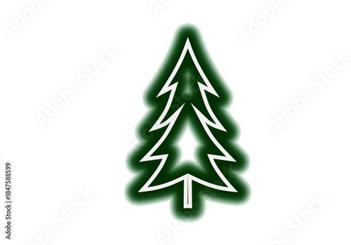 Stylized glowing green and white evergreen tree icon perfect for winter holiday or nature design projects on transparent background