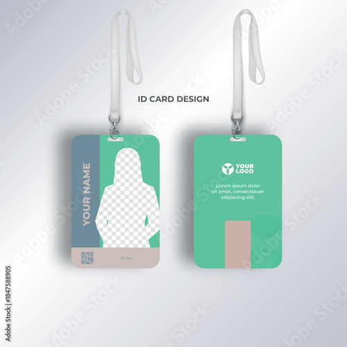 Modern and professional identity card design template with customizable elements and lanyard mockup