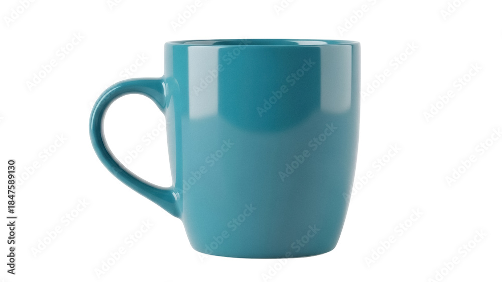Obraz premium Isolated cyan mug for coffee, tea or other hot drink on neutral background, studio shot