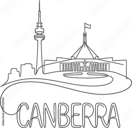 Canberra city continuous line drawing vector illustration