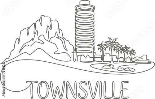 Townsville city continuous line drawing vector illustration