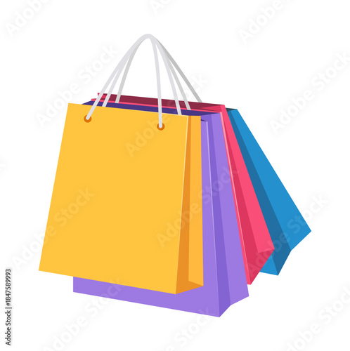 A vibrant stack of colorful shopping bags representing retail sales and consumer purchases