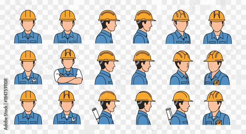 Diverse Group of Construction Workers Avatars.