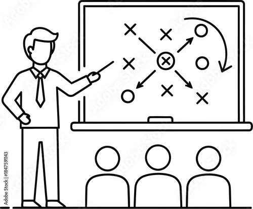Businessman presenting strategy on whiteboard to audience