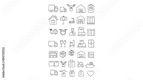 a collection of minimalist line art icons related to real estate, property, and housing.