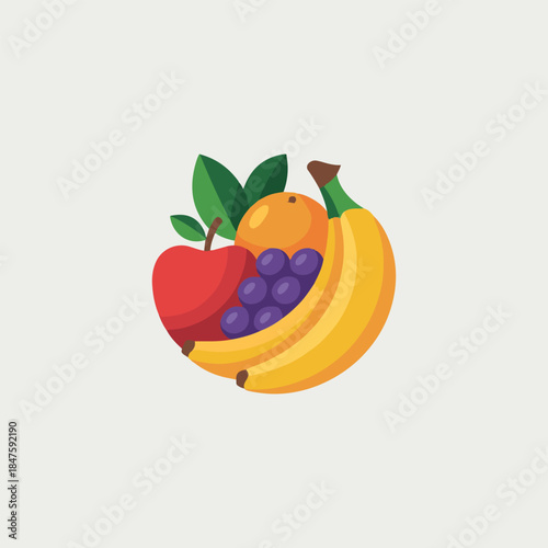 vector illustration of an apple, banana, grapes