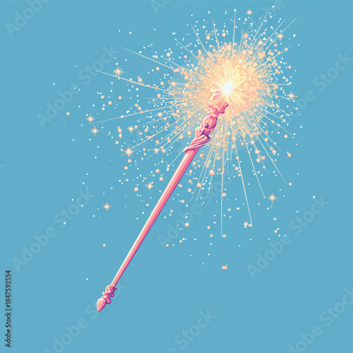 Magical fairy tale wand vector with sparkling stars and light , vector style simple color