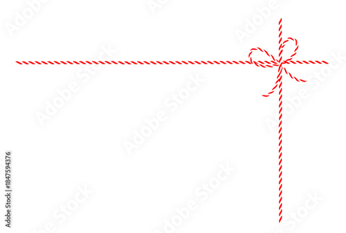 Red and White Baker's Twine Ribbon Bow on White , Png Background, EPS vector