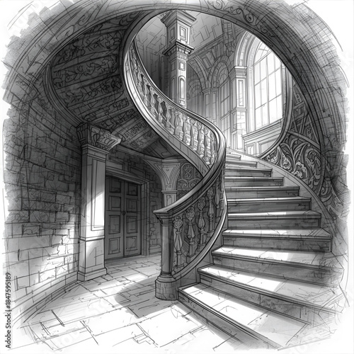 Old Stone Staircase Inside an Ancient Building