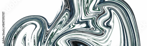 Abstract swirl pattern with dark green and white colors. Monochrome Fluid Marble Swirl on White Background. Abstract Black and Gray Liquid Ink Wave Texture with Organic Flow.