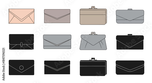 Various Clutch Bags and Envelopes Illustration Set.