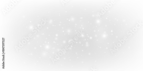 Shimmering white dust sparkles with glitter, sparks over soft bokeh blur, glowing with radiant highlights, twinkle, flare floating light particles form festive Christmas, New Year shine. PNG vector.