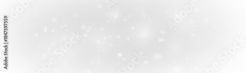 Shimmering white dust with glitter and sparkle flows through bokeh and soft blur, glowing with highlights and warm flare. Magical Christmas and New Year PNG vector illustration.