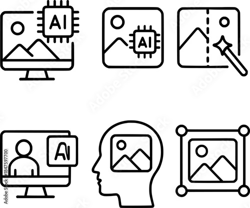 AI photo enhancement tool vector icons