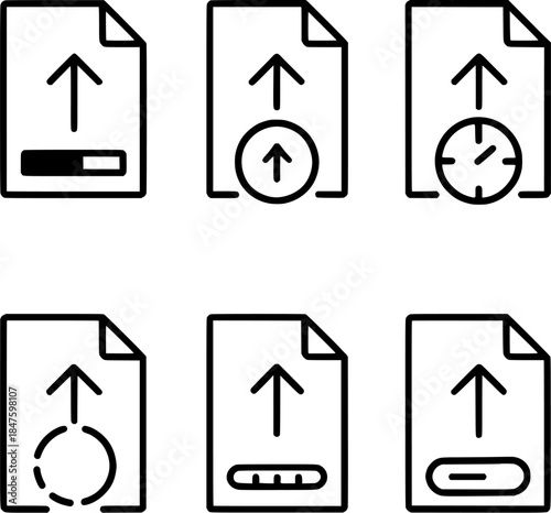 File upload progress line icon set