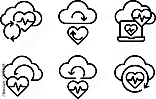 Health data sync cloud icon set