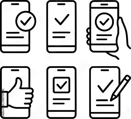 Mobile usage agreement consent icon set