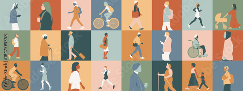 Set of different people. Modern colourful design.