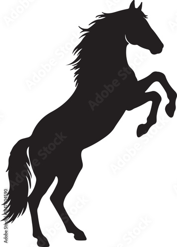 Black horse silhouette rearing up on hind legs