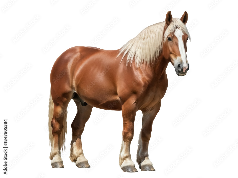 Obraz premium Isolated Draft Horse Standing Erect With Majestic Presence Against a Clear Backdrop, animal equine