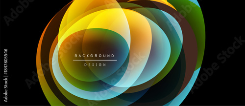 Abstract colorful circles overlap creating dynamic visual effect. Modern design element suitable for backgrounds, presentations.