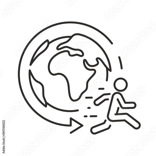 migration icon, immigration, human with globe, vector illustration