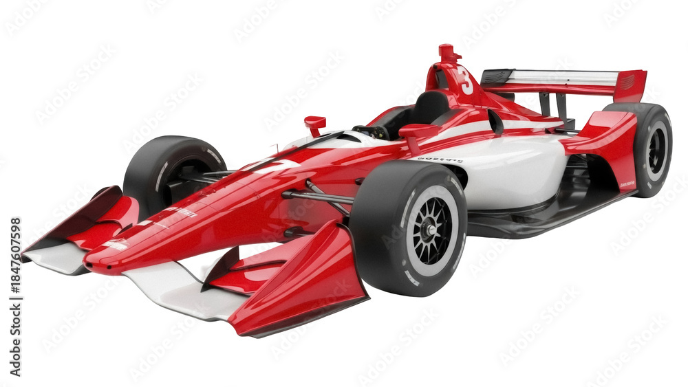 Fototapeta premium Isolated race car with red and white paint job, ready to compete in speed and efficiency