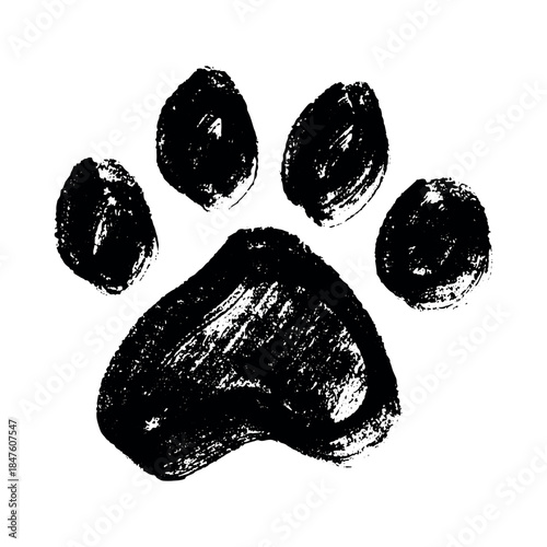 Hand drawn cute cat's paw Cat, dog, animal footprint in doodle style Single element for print, web, design, decor, greeting cards, children's prints