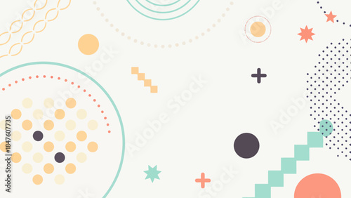 Vibrant flat vector background featuring scattered modern geometric shapes, ideal for contemporary and dynamic graphic design projects. | Editable EPS vectors.