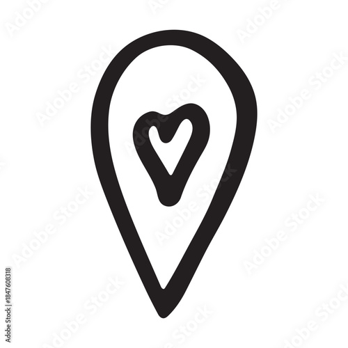 Hand drawn map pin Map marker pointer sign GPS and mapping tools Location pin symbol Pinpoint clipart in doodle style Single element for web, design