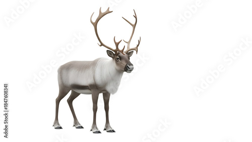 Majestic reindeer standing against white background