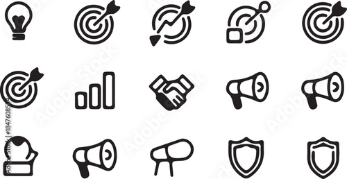 Business Goals & Success Line Icons – Target, Achievement & Security.