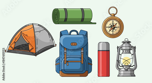 Camping Gear and Outdoor Equipment Icons.