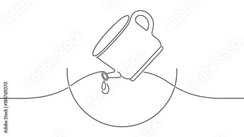 One Line Drawing: Tilted Kettle Gracefully Pouring Liquid | Editable EPS vectors.