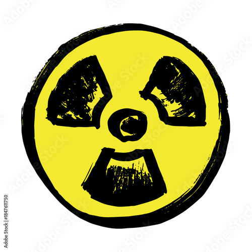Hand drawn radiation sign Nuclear radiation hazard symbol Radioactive danger warning sign clipart in doodle style Nuclear safety Radioactive waste Single element for print, web, design, decor