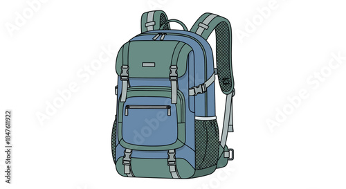 Green and Blue Backpack with Pockets.