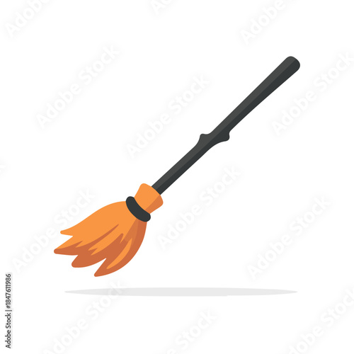 Minimal 2D vector illustration of Halloween Broomstick in flat icon style on a plain white background.