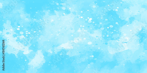 Abstract blue water background with drops on glass features a cold winter texture of ice crystals and glowing Christmas snowflakes in a bright holiday sky design