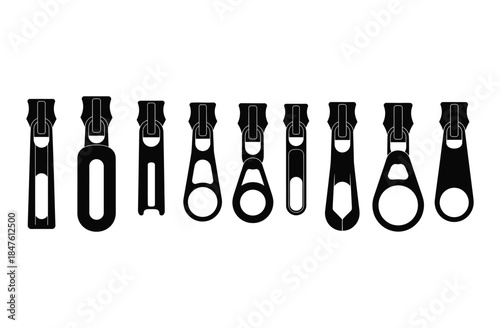 Various zipper pulls isolated on white background