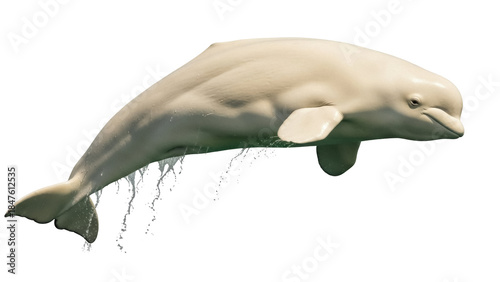 Fotografie Isolated Beluga whale leaping from water, aquatic mammal with beautiful streamli