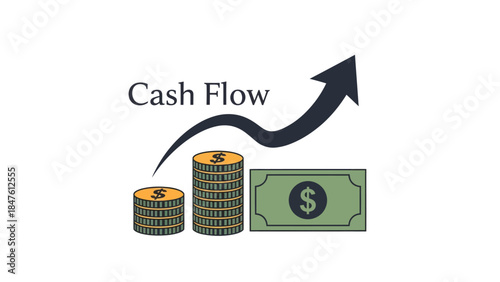 Financial Growth and Profitability Illustrating a Positive Cash Flow Trend with Currency and Rising Arrow