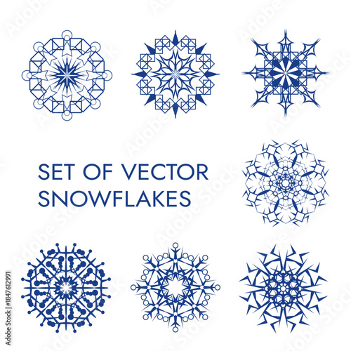 Set of blue snowflakes flat vector for your holiday decoration winter mood cold